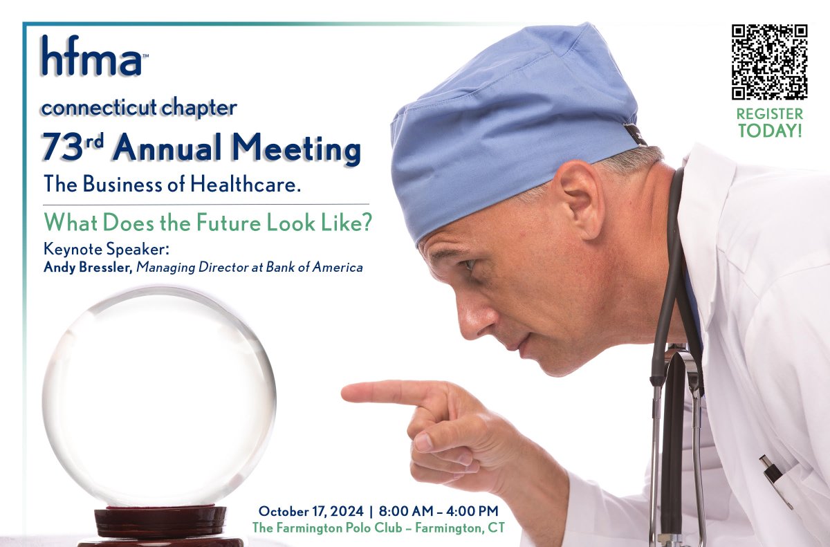 Registration is OPEN for CT HFMA's 73rd Annual Meeting! 
Join us Thursday, October 17th at the Farmington Polo Club for a day filled with education and networking opportunities. We look forward to seeing you there!

Register TODAY through the link below:
web.cvent.com/event/ff867ce1…