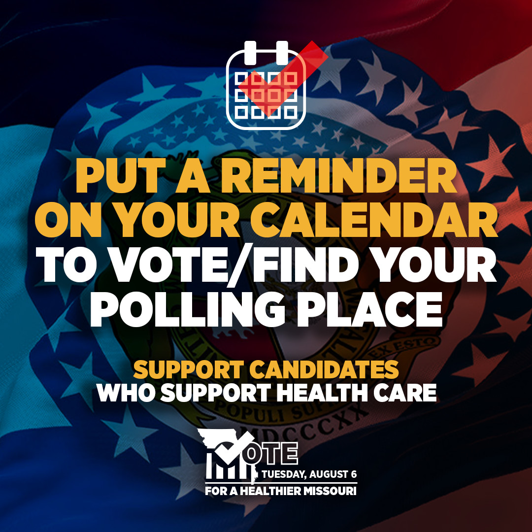 Mark your calendar! 🗓️ Missouri's primary election is Tuesday, Aug. 6. and polls are open from 6 a.m. to 7 p.m. 

Find your local election authority and read about MHA's endorsed candidates: web.mhanet.com/advocacy/2024-…

#GetOutTheVote | #Missouri | #MoLeg | #primaryelection