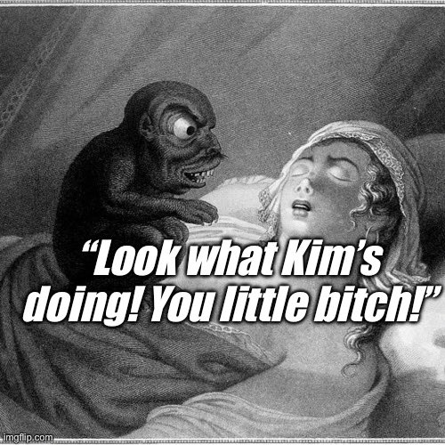 Givemeafan's tweet photo. Sleep paralysis but the demon keeps quoting Kim Woodburn: https://t.co/AlV4BLRhb0