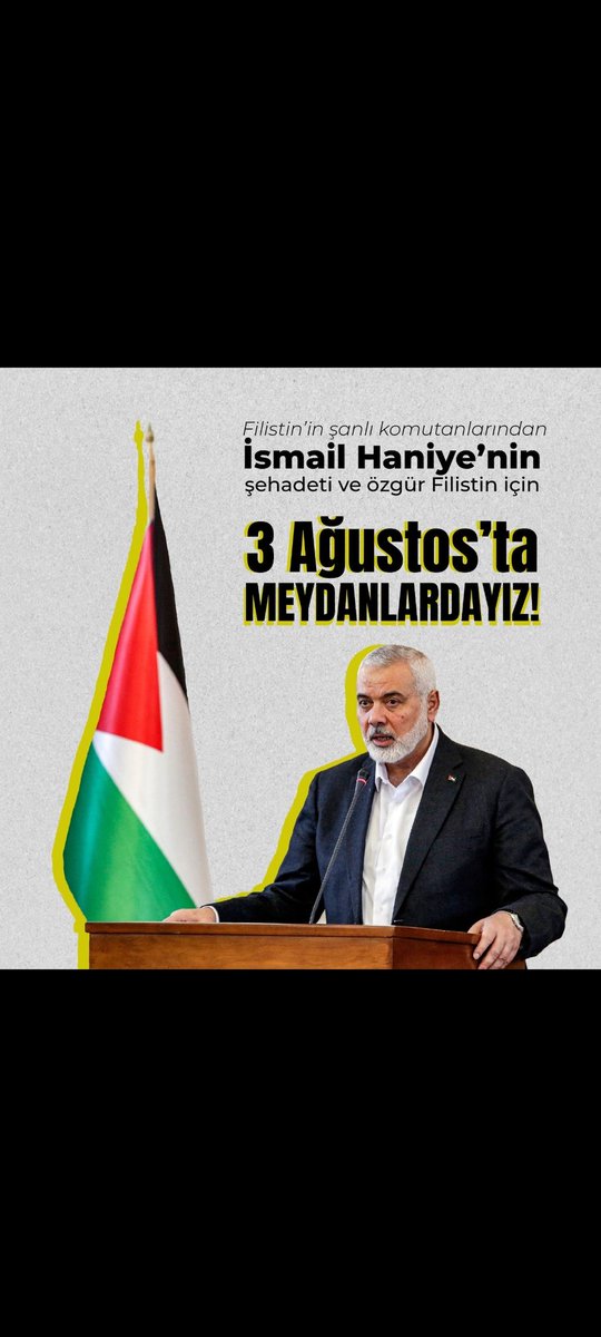 Filistinli kardeşlerimize yapılan soykırımın karşısında biriz, biniz, birlikteyiz! 
Filistin için ve mazlumların sesi için hep birlikte Ayasofya’da buluşuyoruz.

#SonÇağrı

🗓️ 03.08.2024
⏱️ 18.30
📍 Ayasofya Meydanı