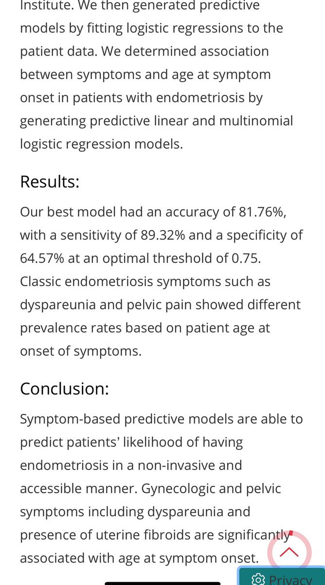 Idhaliz Flores (@zilahdi) on Twitter photo Our latest paper on a symptom-based predictive model for #endometriosis is out! Our models predict patients’ likelihood of having endometriosis in a non-invasive manner (accuracy 82%, sens 89%, spec 65%) & are associated w age @ symptom onset. <a href="/UofR/">University of Rochester</a> <a href="/IgemOf/">iGEM University of Rochester</a> <a href="/PRI_PHSU/">Ponce Research Institute</a> Our latest paper on a symptom-based predictive model for #endometriosis is out! Our models predict patients’ likelihood of having endometriosis in a non-invasive manner (accuracy 82%, sens 89%, spec 65%) & are associated w age @ symptom onset. <a href="/UofR/">University of Rochester</a> <a href="/IgemOf/">iGEM University of Rochester</a> <a href="/PRI_PHSU/">Ponce Research Institute</a>