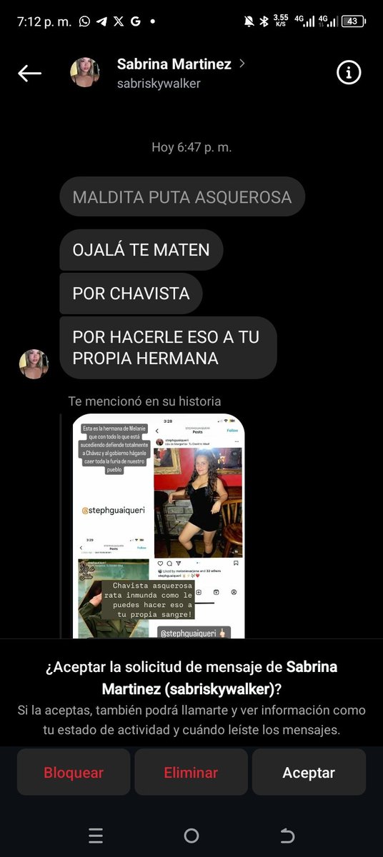 StephGuaiqueri's tweet photo. Desde ayer he recibido fuertes ataques y amenazas por parte de la oposición fascista de Nueva Esparta por mi tendencia política.. Solo les puedo decir que cuando los odios andan sueltos uno ama en defensa propia ¡Que viva Chávez! ¡Que viva la Revolución! Duelale a quien le duela. https://t.co/Cp5whzKHEp
