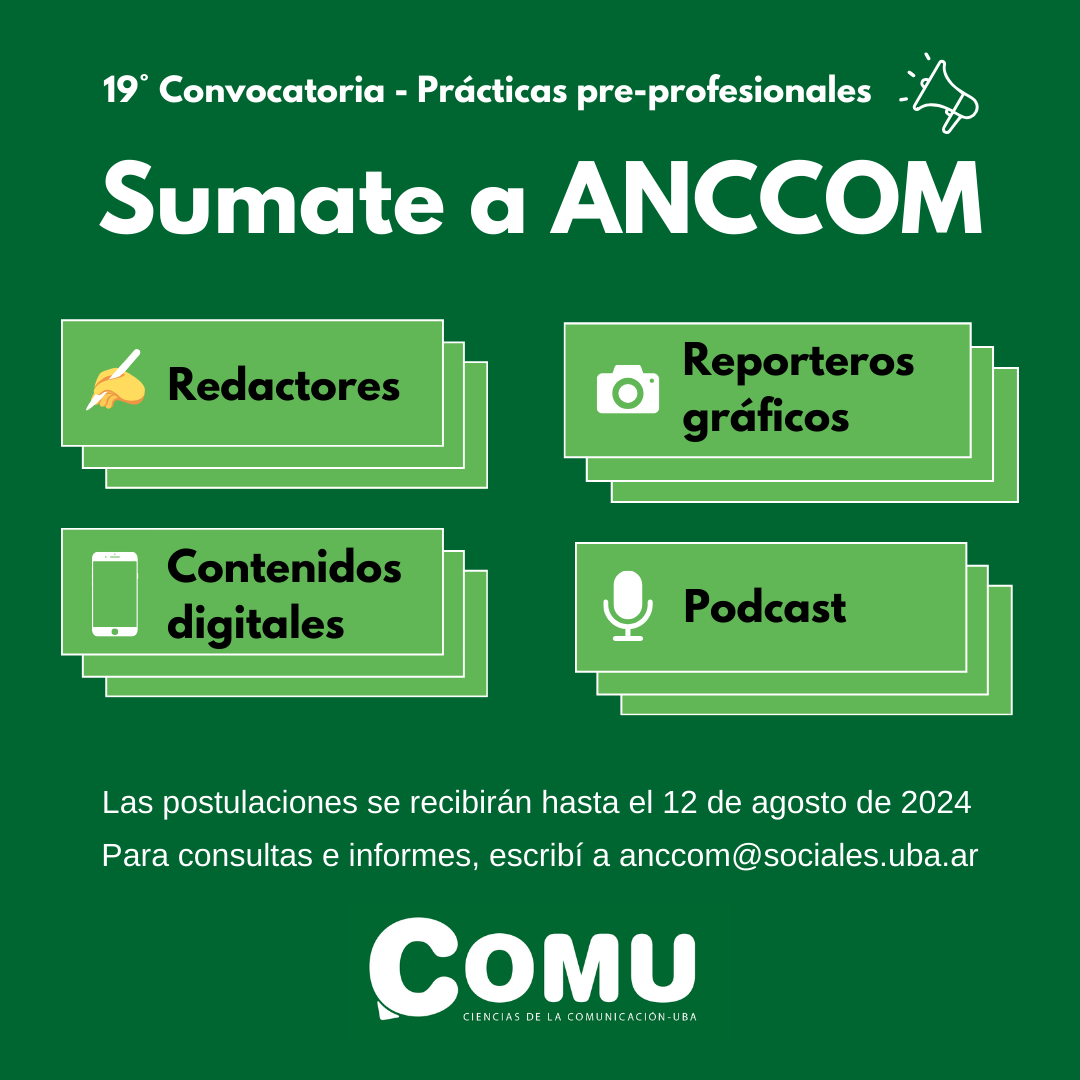 AnccomNoticias's tweet photo. 🔊19º Convocatoria para prácticas pre profesionales en #ANCCOM
📅 Si sos estudiante de @comuUBA y te interesa generar contenidos periodísticos, podés anotarte hasta el 12 de agosto a las prácticas pre profesionales supervisadas en nuestra agencia 👇 https://t.co/9qMi8tA2q8