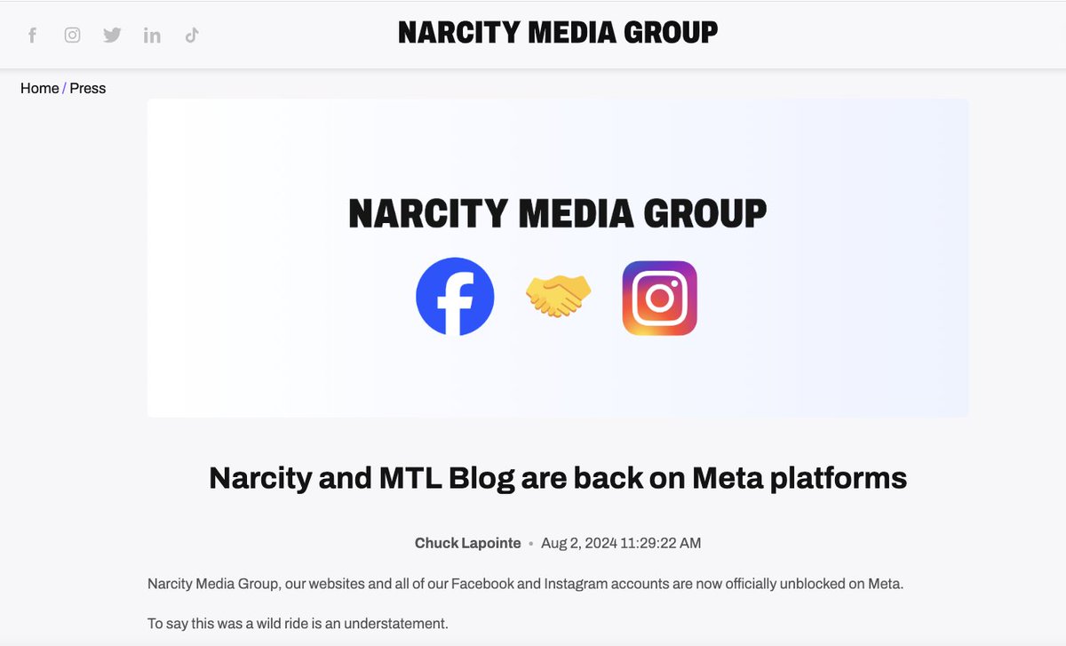 FrancisPilon_'s tweet image. Wow. @mtlblog et @NarcityQuebec peuvent à nouveau publier sur les sites de Meta (contrairement aux médias trads) #C18
 
Ces blogues vont-ils «réécrire» nos textes en partie et encore profiter de nos articles originaux pour grandir leur communauté sur Meta? 

Quelle ironie #polcan