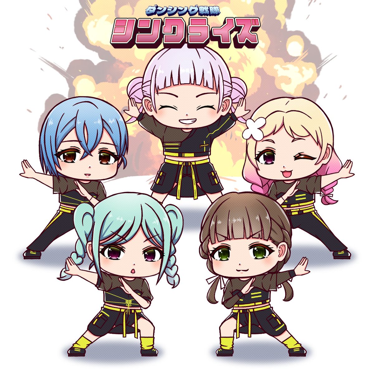 Harchan007's tweet image. 今日からファンミの最終章！
ダンシング戦隊！Kアリーナへ出動！

前に描いたダンシング戦隊を新衣装でリメイクしました。
#Liella #lovelive #5yncri5e
#イラスト #illust