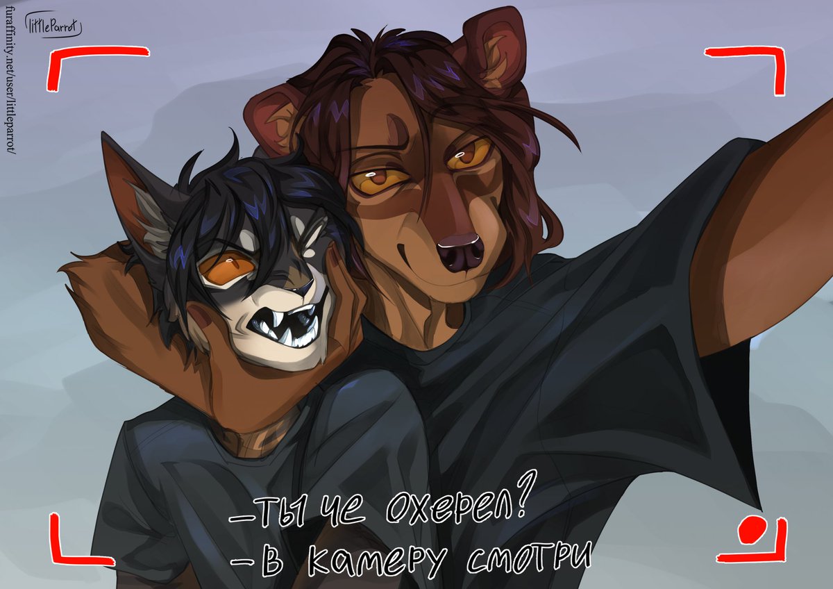 LittleBudgi's tweet photo. Artfight attack for ~Rylaii8 
Translation:
- Are you fucking crazy?
- Look into the camera
#furry #artfightattack #teamstardust https://t.co/1H1DVrjbC4