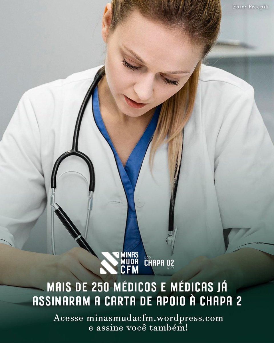 minasmudacfm's tweet photo. ✍️ Assine a Carta de apoio à Chapa 2 – #MinasMudaCFM!

✉️ Mais de 250 médicos, incluindo 186 professores de Escolas de Medicina, já assinaram a carta de apoio à candidatura de Unaí Tupinambás e Karine Zanini. https://t.co/VWUW629hbC