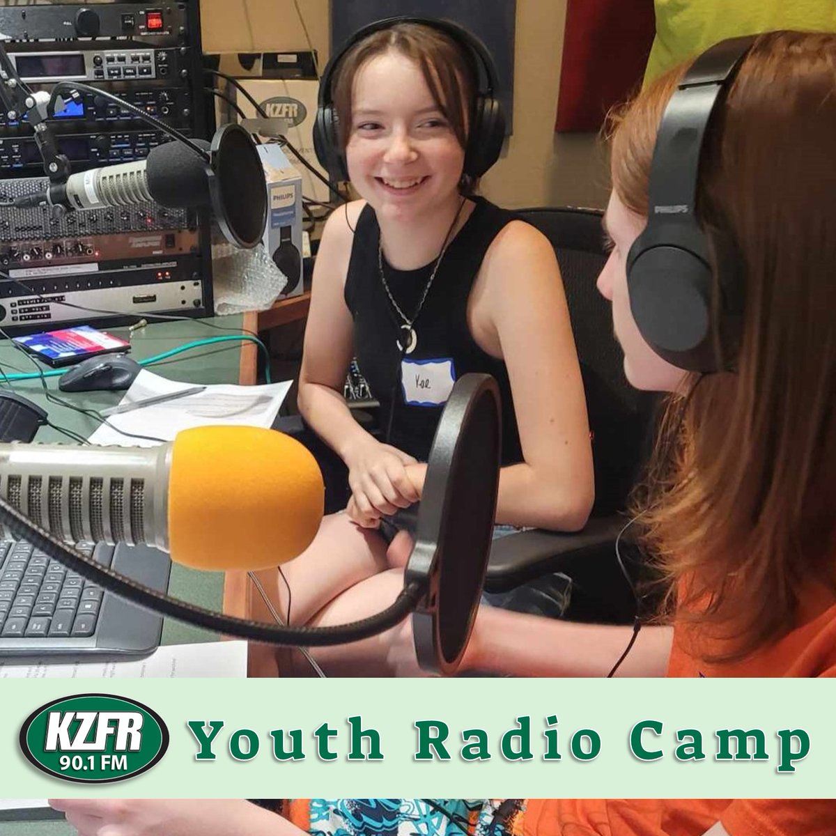 KZFR's Radio Camp students enjoyed some time at the mic this week practicing on their radio voices. We're happy to have youth from the Boys &amp; Girls Club in the studio learning how to create their own community radio shows. 
#communityradio