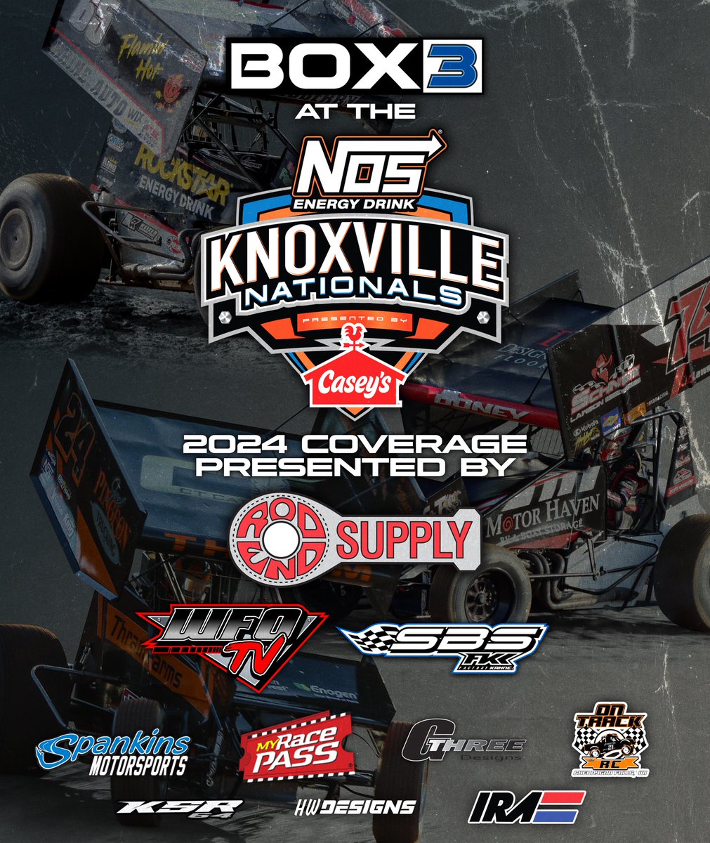 Box3 Media (@box3_racing) on Twitter photo Our 2024 Knoxville Nationals coverage from <a href="/knoxvilleraces/">Knoxville Raceway</a> kicks off TOMORROW!! Here’s our coverage roster and schedule for the coming week.
Saturday, 8/3: 360 Nationals Finale
Coverage presented by: <a href="/g3designs465/">G Three Designs & Racewear</a>
Team Roster: Gage Pulkrabek
Sunday, 8/4: Capitani Classic Our 2024 Knoxville Nationals coverage from <a href="/knoxvilleraces/">Knoxville Raceway</a> kicks off TOMORROW!! Here’s our coverage roster and schedule for the coming week.
Saturday, 8/3: 360 Nationals Finale
Coverage presented by: <a href="/g3designs465/">G Three Designs & Racewear</a>
Team Roster: Gage Pulkrabek
Sunday, 8/4: Capitani Classic