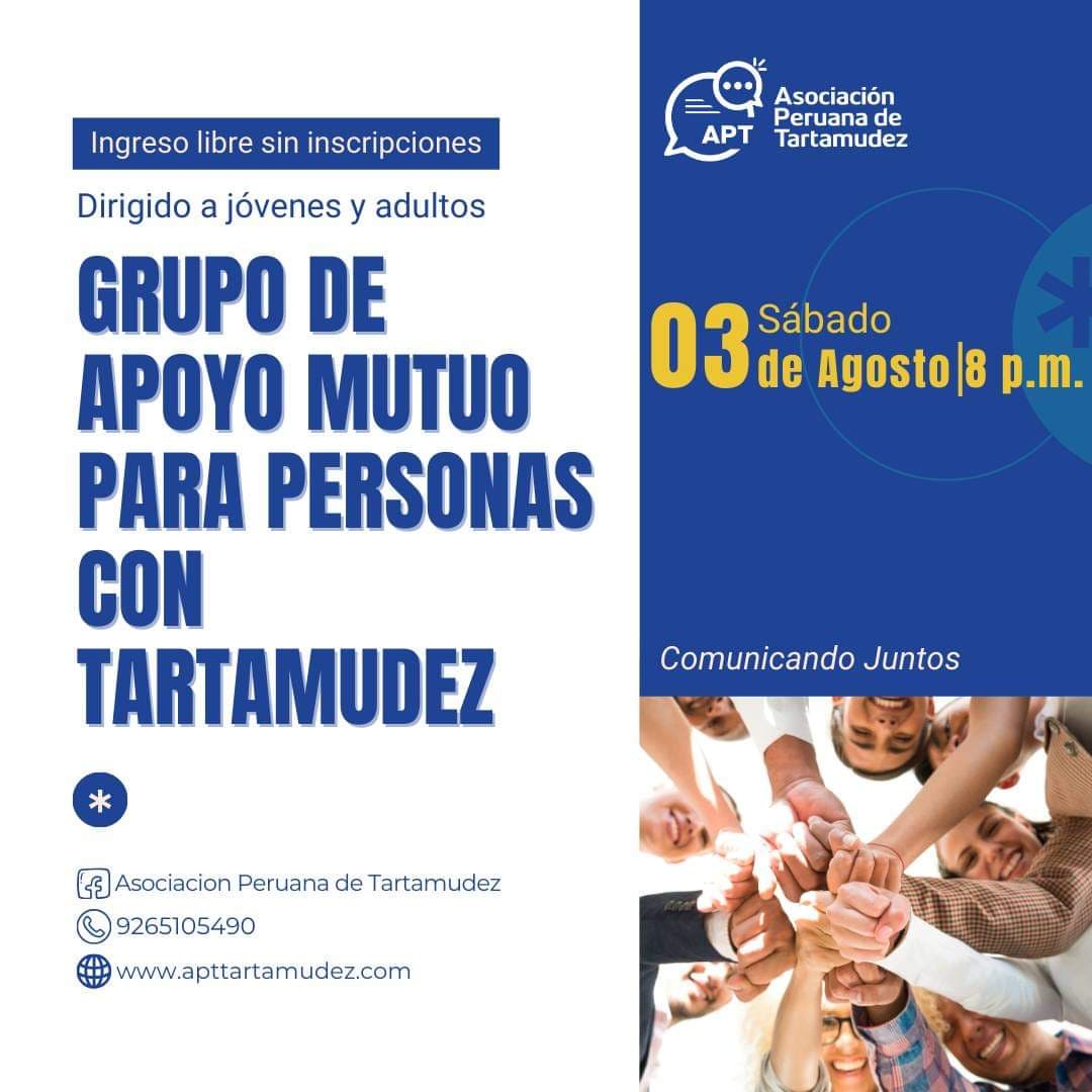 tartamudezperu's tweet photo. Grupo de Apoyo Mutuo (GAM) ⭐ para jóvenes y adultos que tartamudean.
𝗗í𝗮 𝘆 𝗵𝗼𝗿𝗮: sábado 03 de agosto a las 8:00 p.m.
Ingreso libre sin inscripciones
𝗟𝗶𝗻𝗸: https://t.co/M0FgtZjEeb
#tartamudez #stuttering #tartamudezeneltrabajo
#disfemia #yotartamudeo https://t.co/hPyH4xyJXX