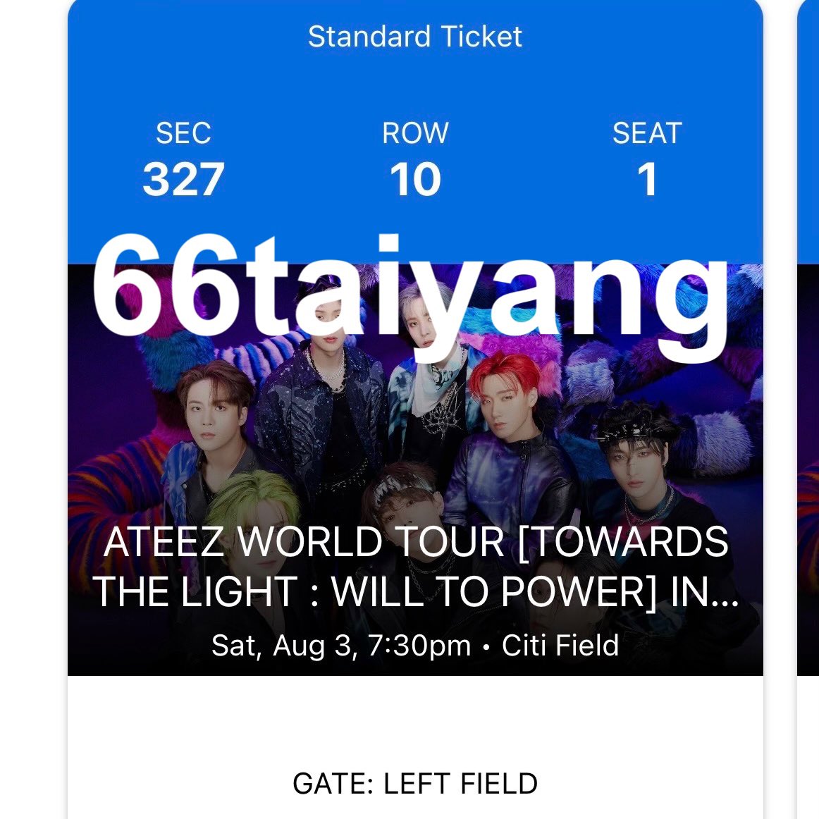 66taiyang's tweet photo. wts ateez world tour (towards the light: will to power) concert ticket citi field
have: section 327, row 10, seats 1-2
want: $104.75 each or best offer

paypal, zelle, or venmo only; please dm if interested! can provide additional ticket proof

new york ny tickets https://t.co/Q0HHMR3ZbU