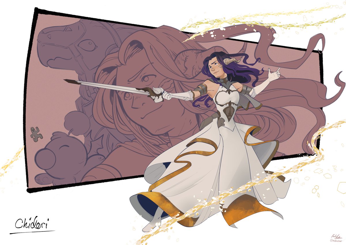 Wrapped up the first of the commission tier on Catskin and the Rose, an FFXIV red mage 🥳