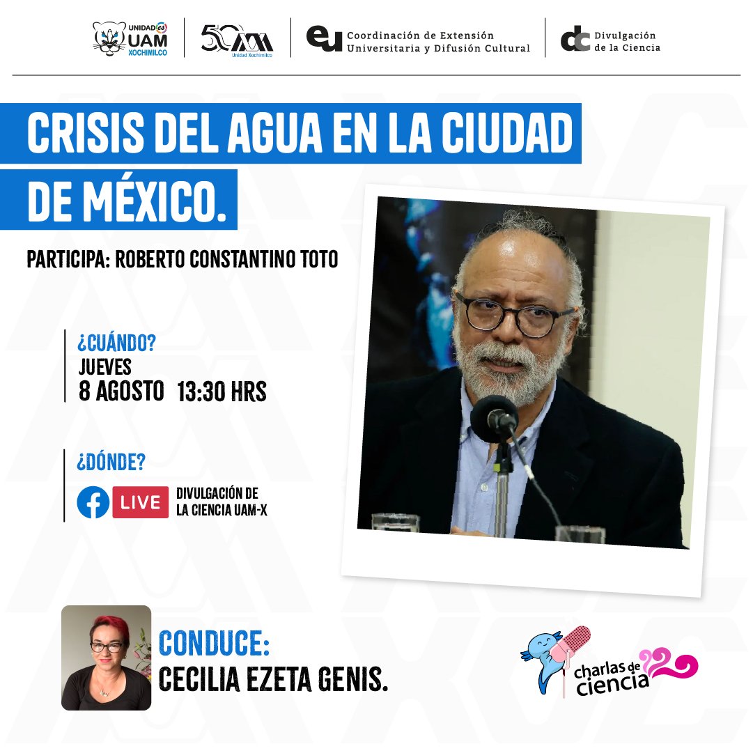 UAM (@lauammx) on Twitter photo Crisis del agua en la Ciudad de México. Participa: Roberto Constantino Toto
.
🗓️ AGOSTO 8, 13:30 H
▶️ Liga de transmisión: wwwfacebook.com/divulgaciondel…
📧 divulgacionciencia@correo.xoc.uam.mx
📍 Unidad Xochimilco
.
#SoyUAM #UAM50 #UAMXochimilco Crisis del agua en la Ciudad de México. Participa: Roberto Constantino Toto
.
🗓️ AGOSTO 8, 13:30 H
▶️ Liga de transmisión: wwwfacebook.com/divulgaciondel…
📧 divulgacionciencia@correo.xoc.uam.mx
📍 Unidad Xochimilco
.
#SoyUAM #UAM50 #UAMXochimilco