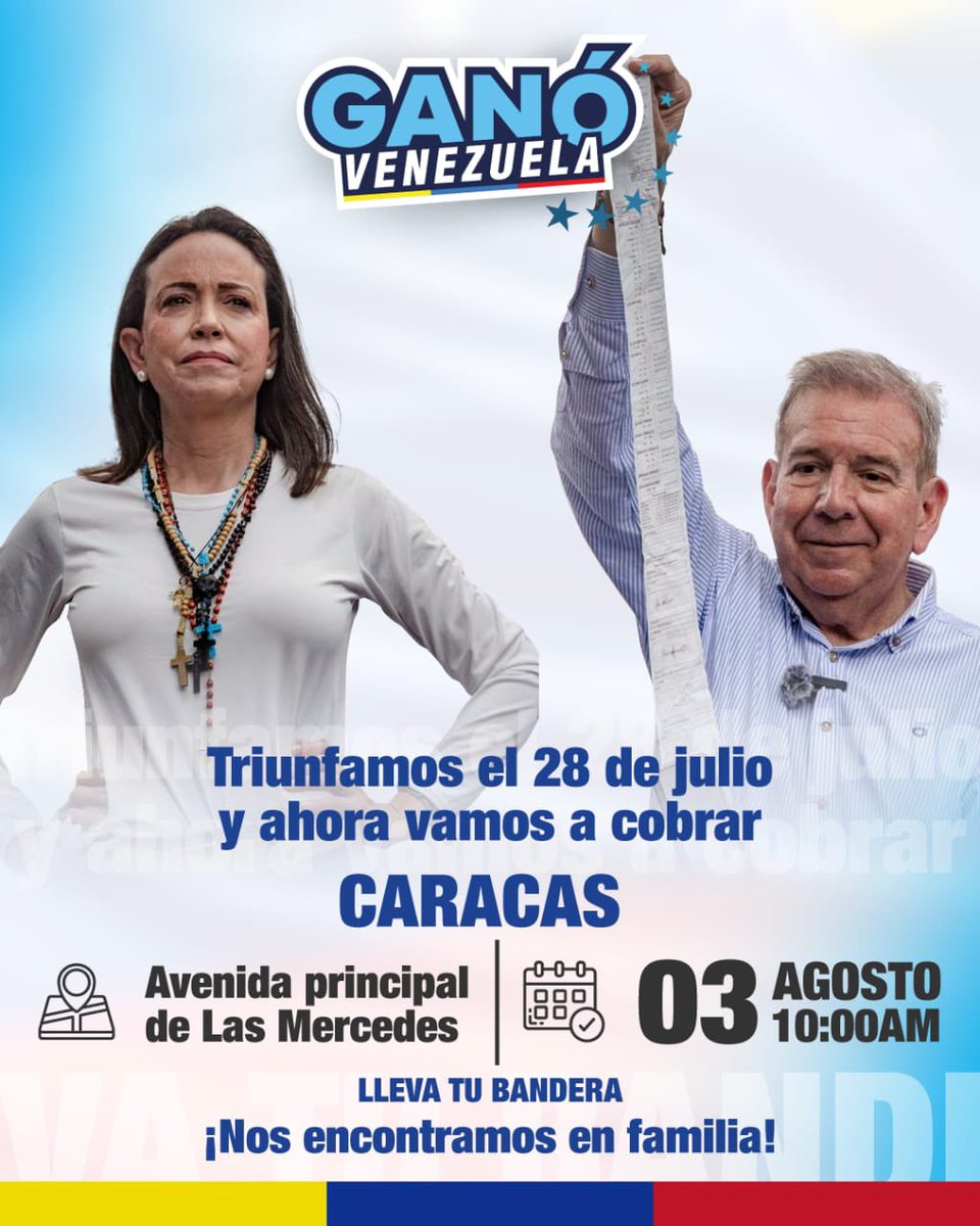 🇻🇪 <a href="/MariaCorinaYA/">María Corina Machado</a>: "Ésta es una lucha espiritual y vamos de la mano de Dios; ÉL acompaña este movimiento cívico por la unión familiar, la dignidad humana y la Libertad. 

Hoy persiguen y secuestran a ciudadanos de bien sólo porque trabajaron en la defensa de los votos de todos.