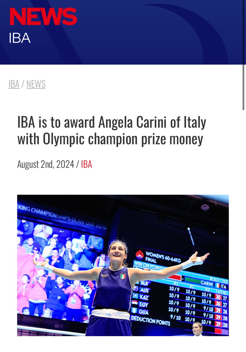reduxx's tweet photo. 🚨The International Boxing Association has just announced it is going to award prize money to female boxer Angela Carini, who forfeited her Olympic match against Imane Khelif yesterday.

In 2023, the IBA disqualified Khelif from women's boxing for having "XY chromosomes."

In a statement, IBA president Umar Kremlev tore into the @iocmedia's Thomas Bach, calling him "evil" for what he was doing to women's sport.