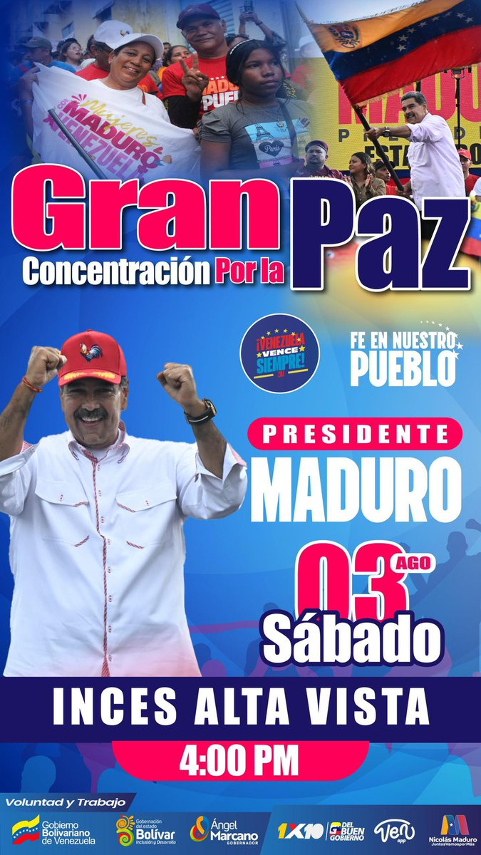 Bolívar se moviliza este sábado defendiendo la PAZ y la Victoria Popular del pueblo con <a href="/NicolasMaduro/">Nicolás Maduro</a>