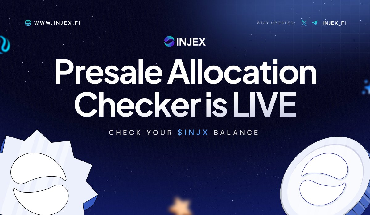 🚨If you are an early contributor that bought into the $INJX Presale and still wondering how to check your allocation, we got you !🤩

Easily check your $INJX Presale allocation by using the link below ⏬
sale.injex.fi/check

Simply paste your Injective wallet address in the