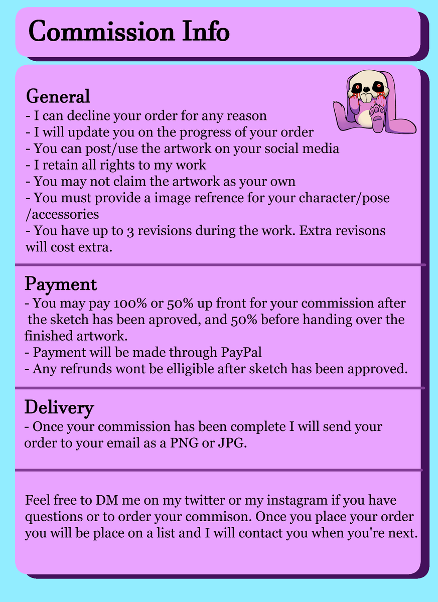 ArtxFool's tweet photo. Here's a new commission sheet! More detail and better understanding! I hope you consider me!! #Commission #art https://t.co/XxmkaEuMFY