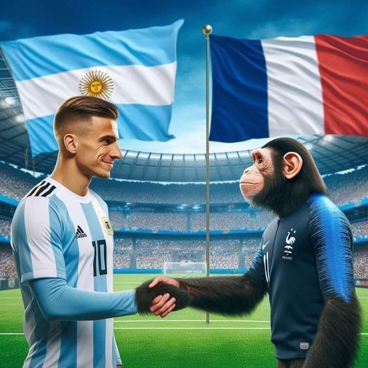 Bueno basta de peleas, hermanos de Francia. Nosotros les ganamos con Scaloni la final del Mundial, ustedes con Menoscherano los 4tos del sub 23. Quedamos es paz y que nos una la igualdad 🇫🇷🤝🇦🇷