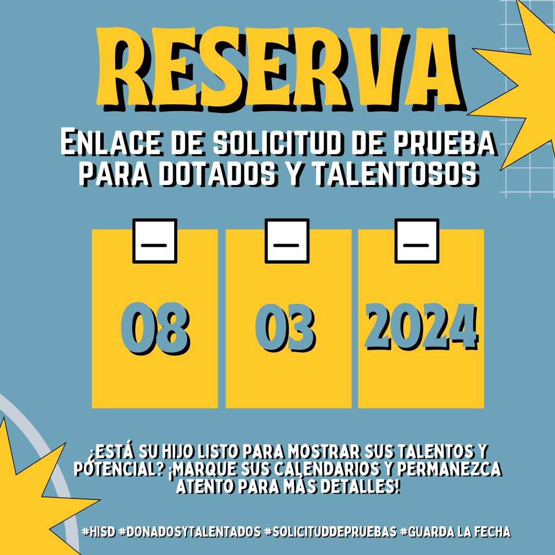 HISD Gifted and Talented (@houstonisd_gt) on Twitter photo Mark your calendars to "Save the Date" for the release of the Gifted and Talented Testing Request Link! Mark your calendars to "Save the Date" for the release of the Gifted and Talented Testing Request Link!