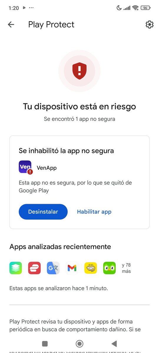 🚨 ¡DENUNCIA!

Google ahora está recomendando a los usuarios de Android DESINSTALAR la aplicación VenApp.

Arbitrariamente la INHABILITA de tu sistema.

¿Si esto no es GUERRA DE CUARTA GENERACIÓN, cómo se llama?
