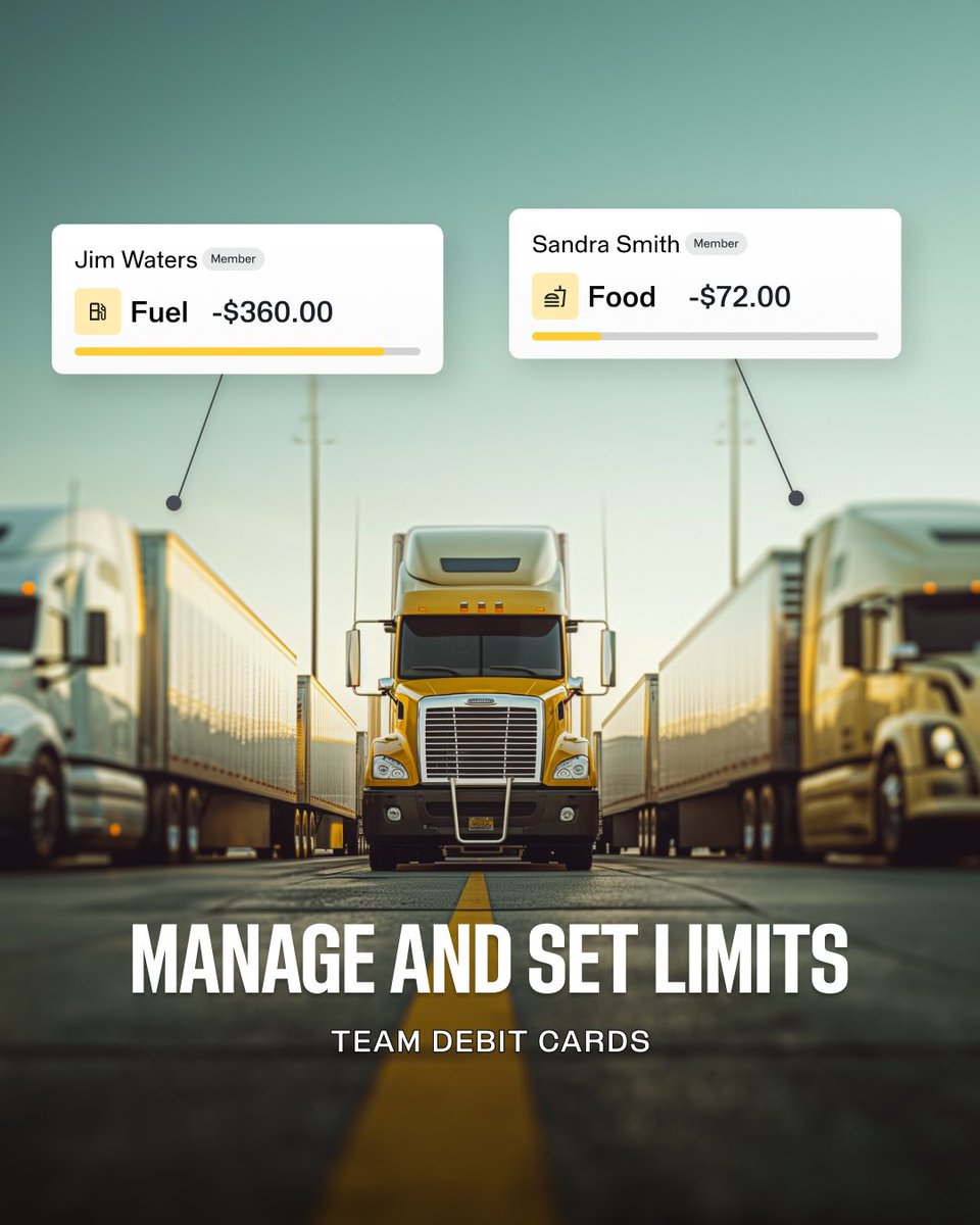 💳️ As a team owner you can issue debit cards to each driver, set limitations, and manage their spend. Sign up and order your cards at tinyurl.com/dwuvhas5