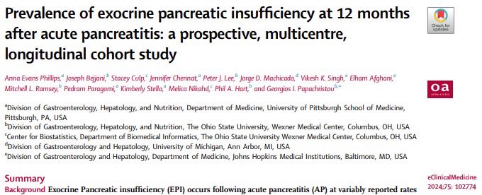 ✅It’s now published <a href="/eClinicalMed/">eClinicalMedicine – The Lancet Discovery Science</a> <a href="/TheLancet/">The Lancet</a> ✅Our multi-center, prospective study in acute #pancreatitis persevered through COVID pandemic ✅Proud of the #PAPPEI team ✅Grateful to <a href="/abbvie/">AbbVie</a> for support! #OSUGHNDivision <a href="/apapancreas/">American Pancreatic Association</a> <a href="/NatPancFdn/">The National Pancreas Foundation</a> <a href="/NIDDKgov/">NIDDK</a> <a href="/CAPERpancreas/">CAPER</a> <a href="/OSUWexMed/">The Ohio State University Wexner Medical Center</a>