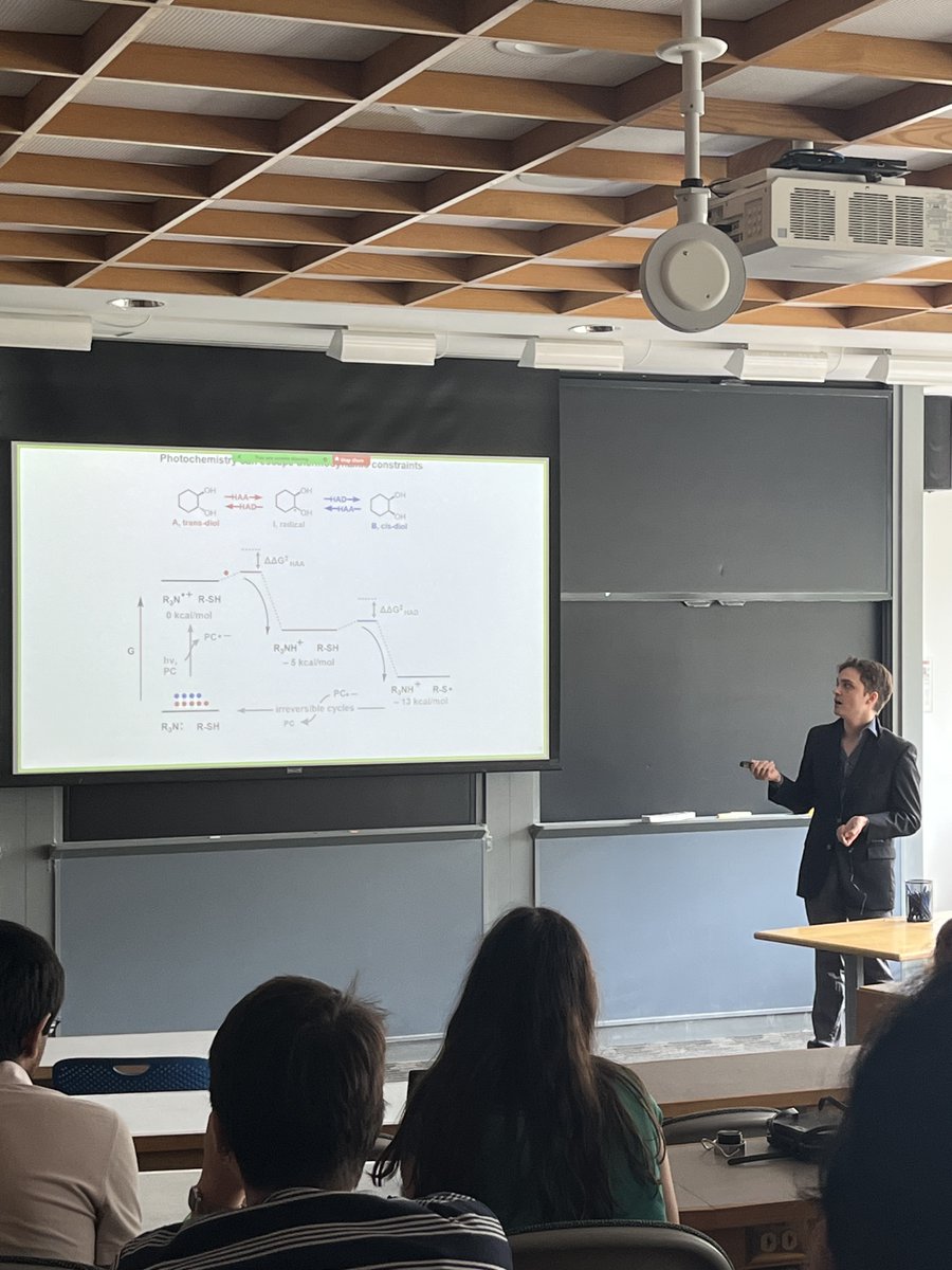 LabWendlandt's tweet photo. Today Gino gave an excellent talk on radical isomerization tools outside the confines of thermodynamics. Great job Dr. O.! https://t.co/3xcJhktli3