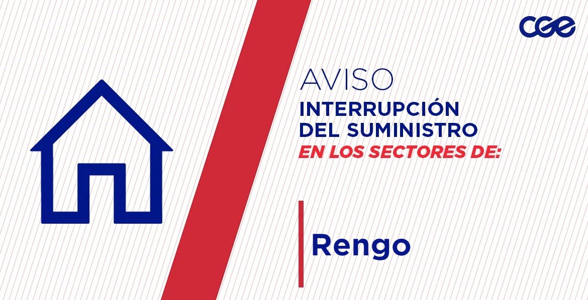 CGE_Clientes's tweet photo. Informamos a nuestros clientes de los sectores Pasaje 4, Coronel Emilio Sotomayor, Pasaje 6, Avenida Coronel Marzan, General Manuel Baquedanoen la comuna de #Rengo, la interrupción del suministro eléctrico. Nuestro personal de emergencia ya está informado. https://t.co/DL1Z5DkGMx