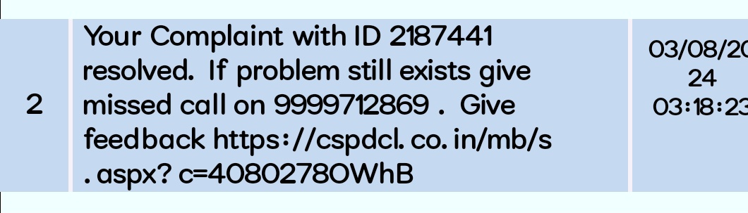 csmailboy's tweet photo. @CspdclOfficial fake message has been sent to me by cspdcl regarding my unresolved complaint. https://t.co/pCWwZgFBei