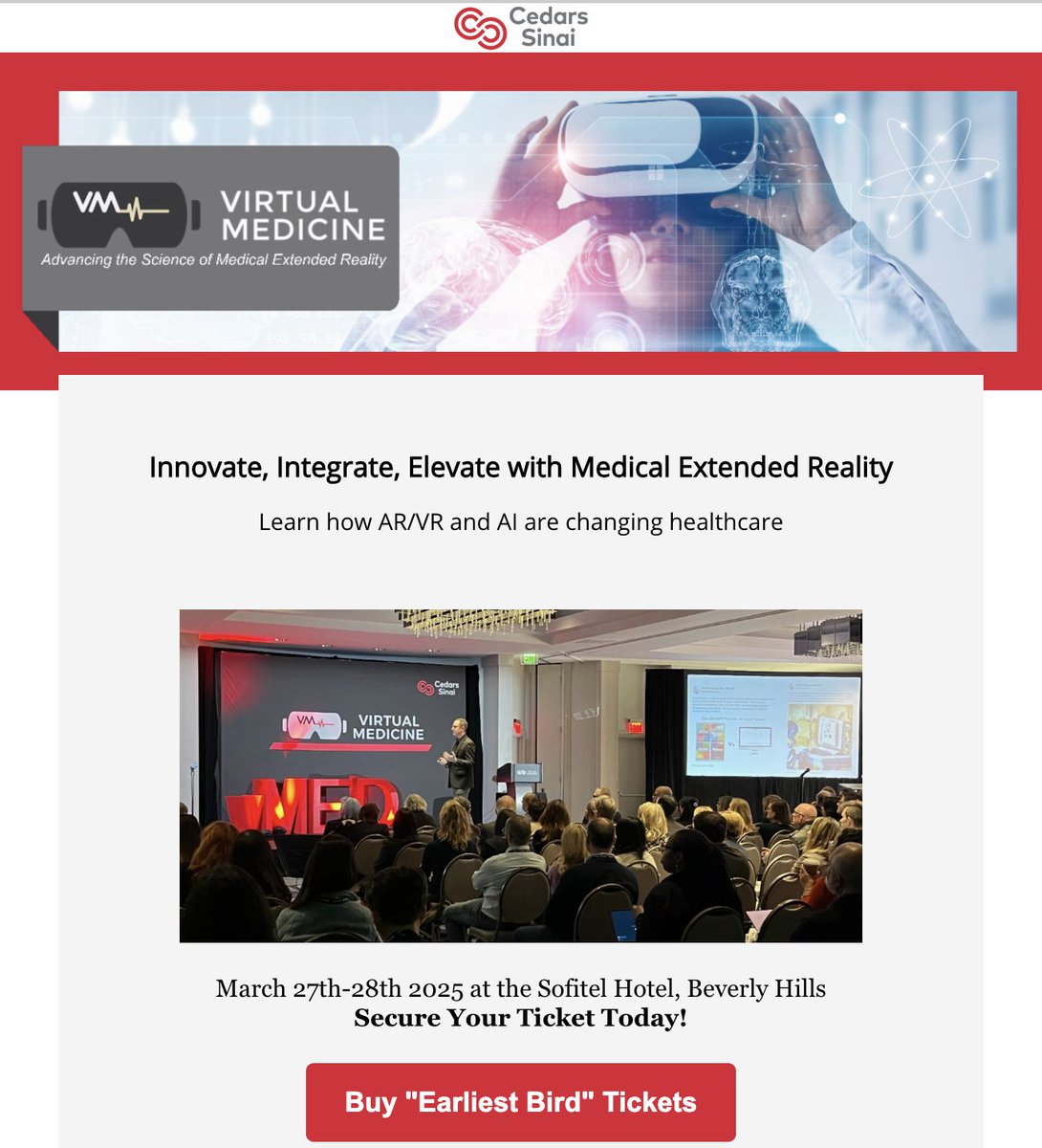 Brennan Spiegel, MD, MSHS (@brennanspiegel) on Twitter photo 📢 Apply now! Want to speak at Virtual Medicine '25, our annual <a href="/CedarsSinai/">Cedars-Sinai</a> medical extended reality conference? This year, vMed25 is an official conference of <a href="/theAMXRA/">American Medical Extended Reality Association</a>. Last year sold out with an international audience and 55 speakers. Apply here: conta.cc/3WoKq3c 📢 Apply now! Want to speak at Virtual Medicine '25, our annual <a href="/CedarsSinai/">Cedars-Sinai</a> medical extended reality conference? This year, vMed25 is an official conference of <a href="/theAMXRA/">American Medical Extended Reality Association</a>. Last year sold out with an international audience and 55 speakers. Apply here: conta.cc/3WoKq3c