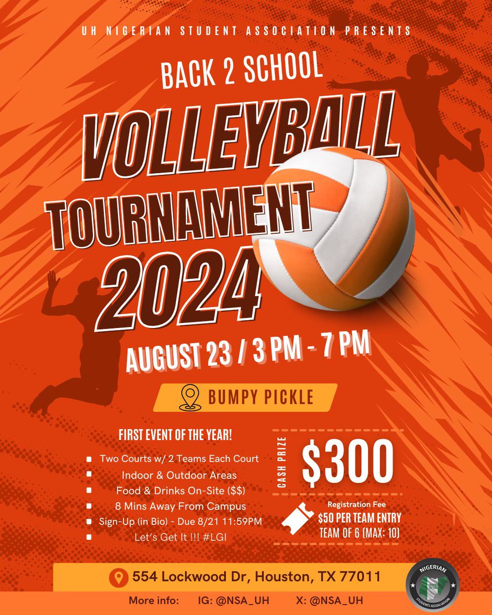 Ready to unbig that summer back? 👀

We got you! Join us for the NSA Back-to-School Volleyball Tournament on August 23rd from 3 PM to 7 PM.

Teams can register for just $50, with a chance to win a cash prize of $300! 🏆 Link in bio to register now. See you on the court! 🏐🤾🏽‍♀️
