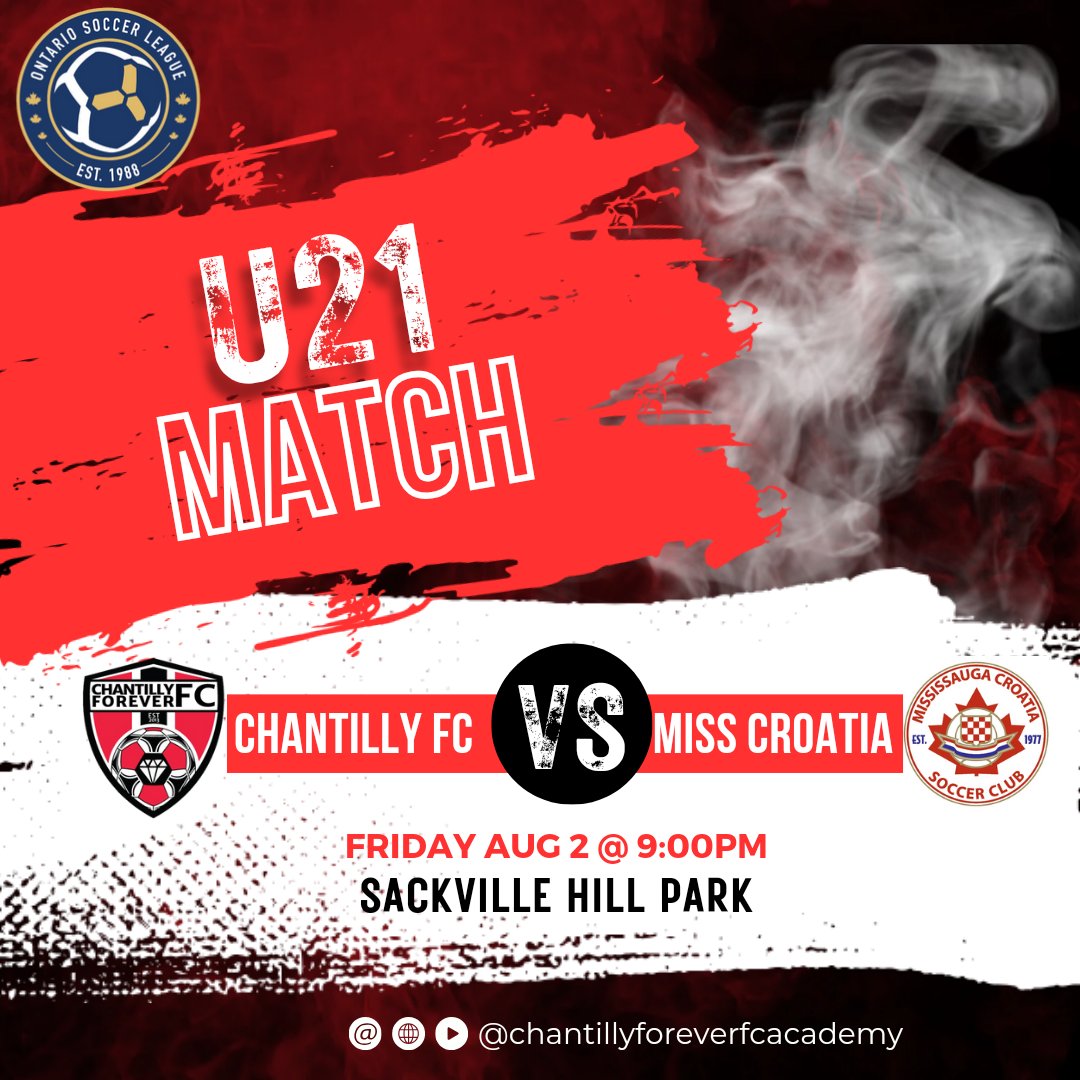 Cforeverfc's tweet photo. 📅 Game Day Alert! ⚽️

Get ready for an exciting match in the Ontario Soccer League! 🏆

Chantilly Forever FC U21 vs Mississauga Croatia

🗓️ Today (Fri) Aug 2
🕘 9:00 PM
📍 Sackville

Come out and support your team! Let's go Chantilly Forever FC! 💪🔴⚪️⚫️ https://t.co/KRuunaj35D