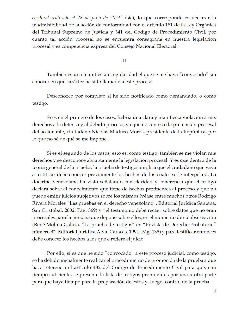 Argumentos presentados en escrito de <a href="/aecarri/">Antonio Ecarri A.</a> ante Sala Electoral del TSJ hoy:
1. La figura procesal usada por el TSJ no existe en la Constitución ni legislación venezolana.
2. Corresponde a la Sala Electoral declarar la inadmisibilidad del recurso interpuesto por Nicolás Maduro.