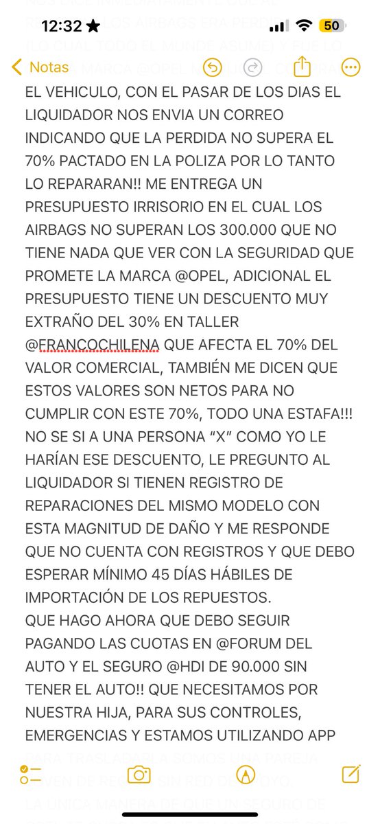 DanielaAzc95655's tweet photo. Les cuento mi experiencia con @Opel_Chile tomando un seguro en @hdiseguroschile Por favor PIÉNSENLO 2 veces cuando les digan seguro de la marca , esperan que tu vehículo esté completamente chatarra para responderte @SERNAC  #OPEL #HDI #OPELMOKKA  #HDIMIENTE . https://t.co/mtTErqb56Y
