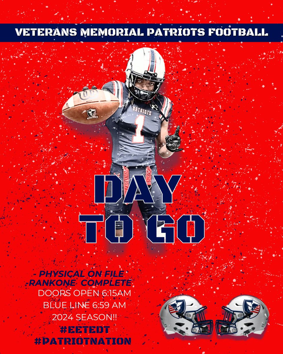 Veterans Memorial Football™️ (@saveteransfball) on Twitter photo 🔥🏈🔴⚪️🔵🏈🔥
HAPPY FOOTBALL EVE #PATRIOTNATION ‼️
#EETEDT <a href="/JudsonISD/">Judson ISD 🍎</a> <a href="/JISD_ATHLETICS/">Judson ISD Athletics</a> <a href="/SAVeteransHS/">Veterans Memorial High School</a> 🔥🏈🔴⚪️🔵🏈🔥
HAPPY FOOTBALL EVE #PATRIOTNATION ‼️
#EETEDT <a href="/JudsonISD/">Judson ISD 🍎</a> <a href="/JISD_ATHLETICS/">Judson ISD Athletics</a> <a href="/SAVeteransHS/">Veterans Memorial High School</a>