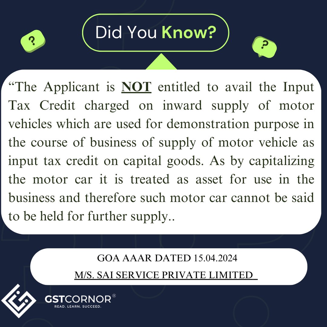 ArpitMehta333's tweet photo. #ITC #motor #car #GST #capitalgoods @gstcornor 

Follow For Updates @gstcornor https://t.co/0KkH6284xI