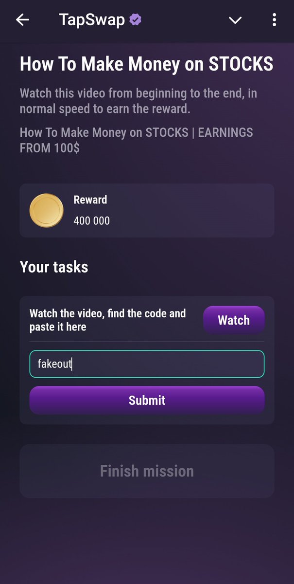 AbirMahmud44373's tweet photo. ❗️Aug 3 New code ❗️

Question🎬 : How To Make Money on STOCKS

Answer ☑️: fakeout 👈

Like and Follow ❤️

#Tapswap 🤖
#tapswapcode 
#tapswapcodes 
#tapswapnetwork #TAPSWAP 
Daily Combo $CRL #CRLArmy
#Tapswapcode #tapswapdailycodes https://t.co/R5fdtFEdRa