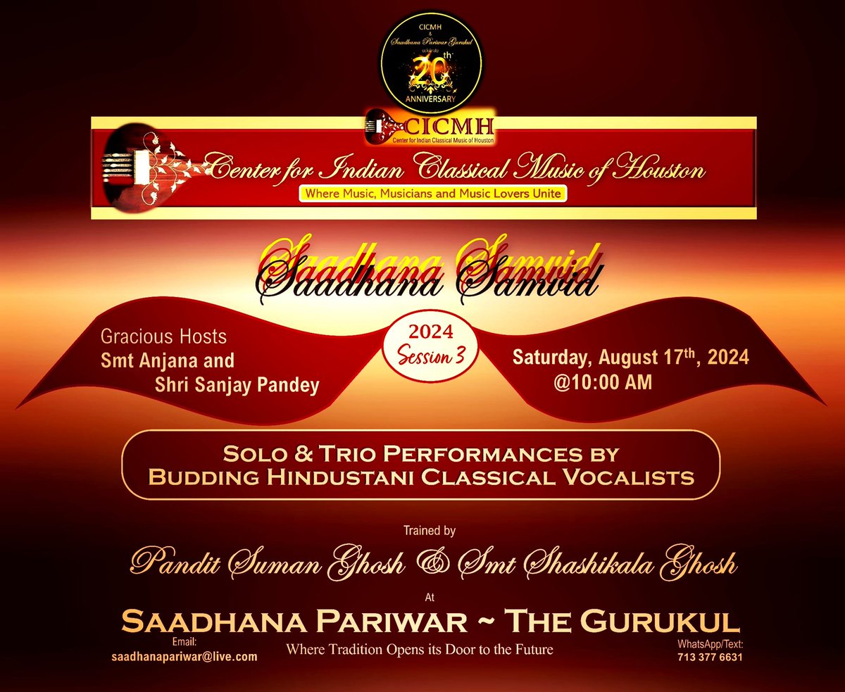 CICMH (@cicmh_us) on Twitter photo The next in the iconic #SaadhanaSamvid series; yet another eagarly awaited session staging budding Performers.
#SaadhanaPariwarGurukul
#CICMH
#HindustaniClassicalVocal
#MewatiGharana
#TaalimOnline
#TaalimInPerson
<a href="/PtSumanGhosh/">๐๐๐ซ๐ก๐ฆ๐ฑ ๐๐ฒ๐ช๐๐ซ ๐๐ฅ๐ฌ๐ฐ๐ฅ</a>
Smt. <a href="/ShashikalaGhosh/">Shashikala Ghosh</a> The next in the iconic #SaadhanaSamvid series; yet another eagarly awaited session staging budding Performers.
#SaadhanaPariwarGurukul
#CICMH
#HindustaniClassicalVocal
#MewatiGharana
#TaalimOnline
#TaalimInPerson
<a href="/PtSumanGhosh/">๐๐๐ซ๐ก๐ฆ๐ฑ ๐๐ฒ๐ช๐๐ซ ๐๐ฅ๐ฌ๐ฐ๐ฅ</a>
Smt. <a href="/ShashikalaGhosh/">Shashikala Ghosh</a>