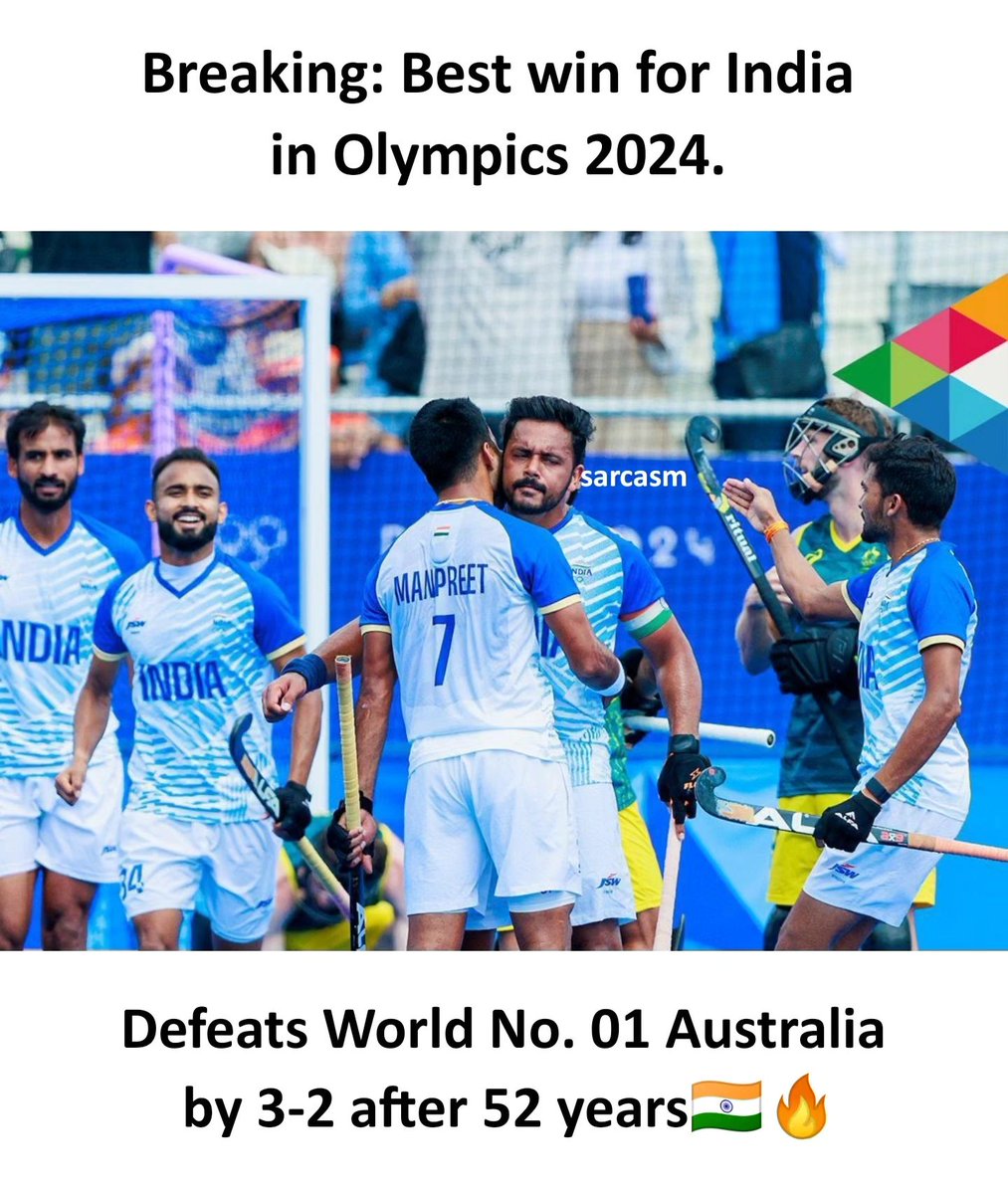ManodipMali's tweet photo. India into quarter-finals of the Hockey Olympics after defeating Australia in a famous win ❤🏑 #Hockey #Hockeyindia #OlympicGames #OlympicGamesParis2024 #Olympics2024Paris https://t.co/dP6NQcLqwl