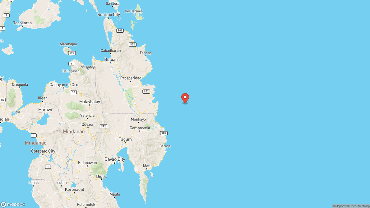 QuakeAlerts's tweet photo. A magnitude 6.1 earthquake took place 61km NNW of Lingig, Philippines at 04:20 UTC (7 minutes ago). The depth was 47km and was reported by EMSC. #earthquake #earthquakes #Lingig #Philippines https://t.co/irx16IqCNO