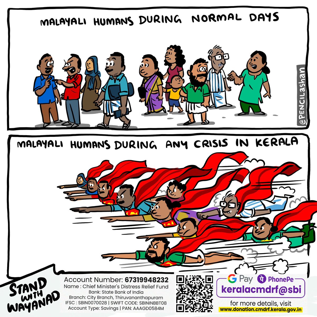 Everyone becomes a superhero when Kerala faces a crisis.
I am sooo soo proud❤️❤️❤️

Even a small amount can make a difference. Please donate to the CMDRF to help our fellow humans in Wayanad. 🙏❤️

STAND WITH WAYANAD