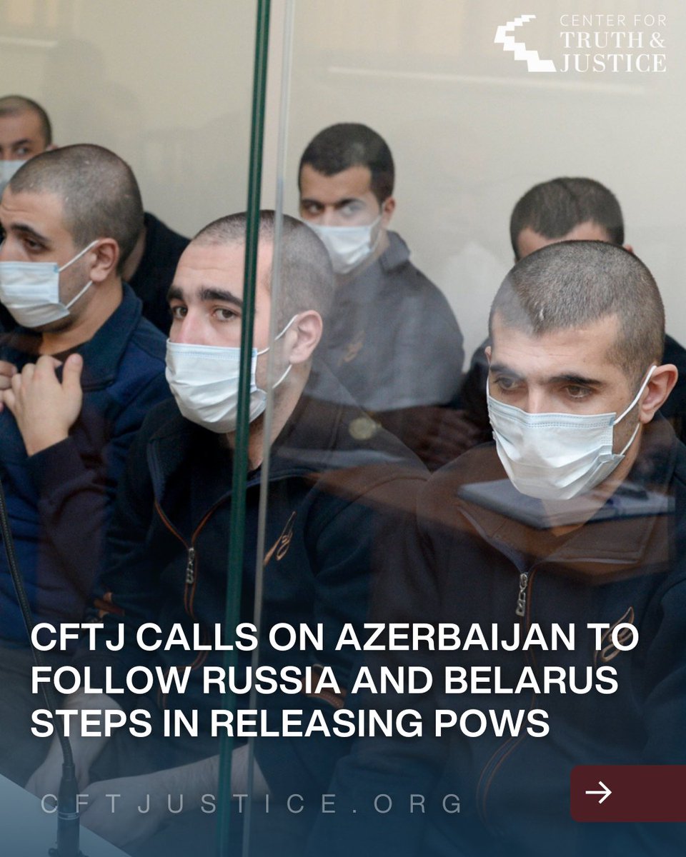 CFTJustice's tweet photo. In light of the historic West-Russia prisoner swap, which freed 16 American and European citizens, we are reminded of the ongoing plight of the POWs held in Baku. CFTJ urgently calls for Azerbaijan to follow in Russia’s and Belarus’ footsteps to release the remainder of political prisoners and POWs. 

Let this serve as a powerful reminder that diplomacy and negotiations can bring about justice and freedom. We urge the international community to continue advocating for the release of all unjustly detained individuals. 

CFTJ has published numerous reports based on testimonial evidence of repatriated POWs, which can be found on our website. 

#FreeArmenianPOWs #HumanRights