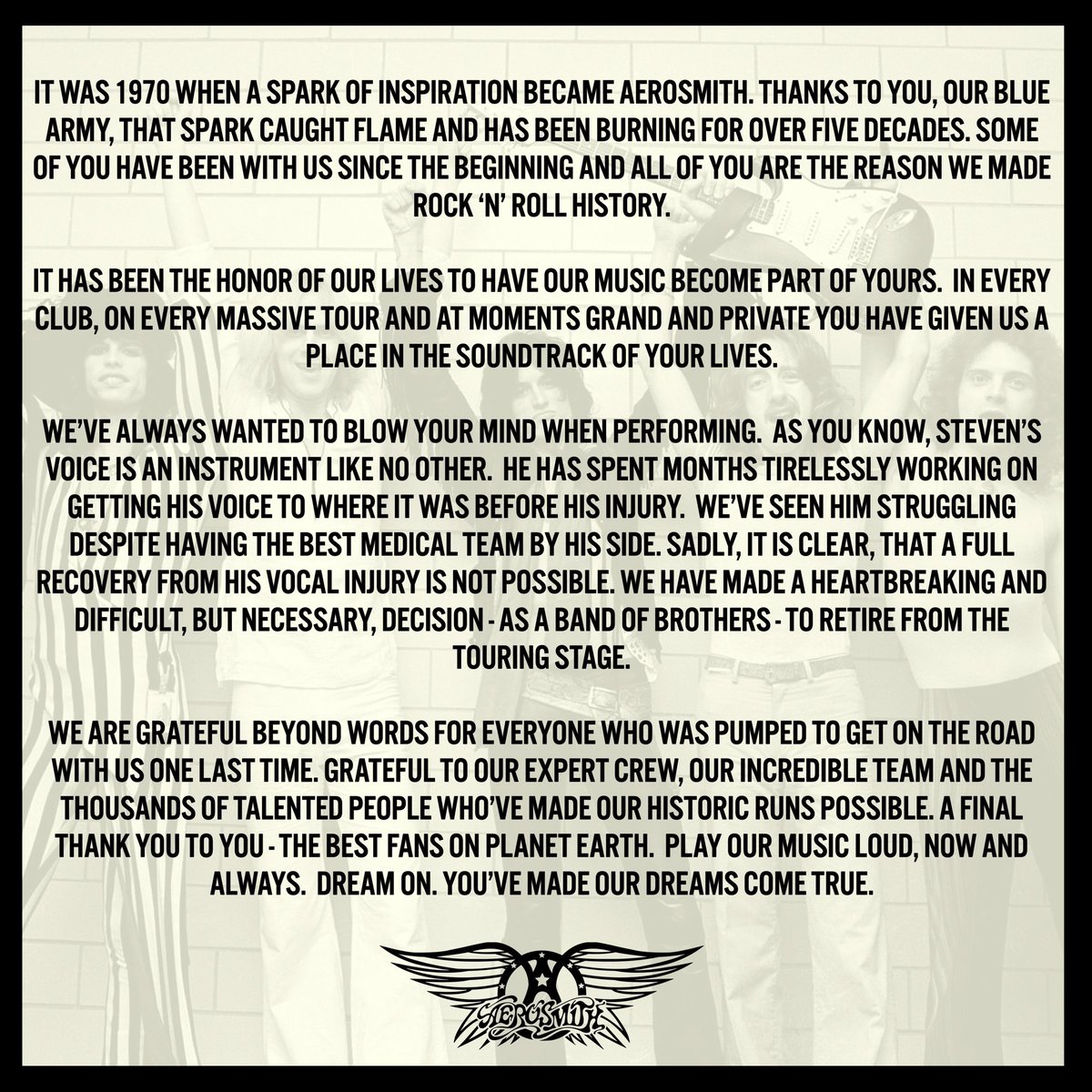 pcbtour's tweet photo. Aerosmith you guys are the Sounds tracks of life to many people. Will always Dream on until your next Dream comes true @Aerosmith https://t.co/MuBKwwLemV