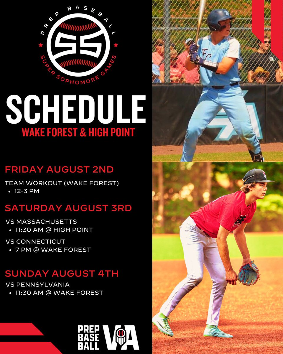 PrepBaseballVA's tweet photo. ⚠️2024 EAST COAST SUPER SOPHOMORE GAMES⚠️
#TEAMVA Schedule
Event Info ➡️ https://t.co/qDlhLwJFUx
#PBSSG24 | @PrepBaseball https://t.co/ztL8FhL3Tr