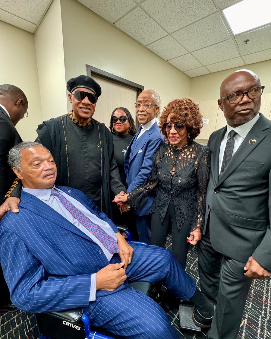 With Stevie Wonder, my mentor Rev. Jesse Jackson, California Rep. Maxine  Waters, and my daughter Ashley at the final homegoing service of our  beloved, Rep. Sheila Jackson Lee. The love and respect