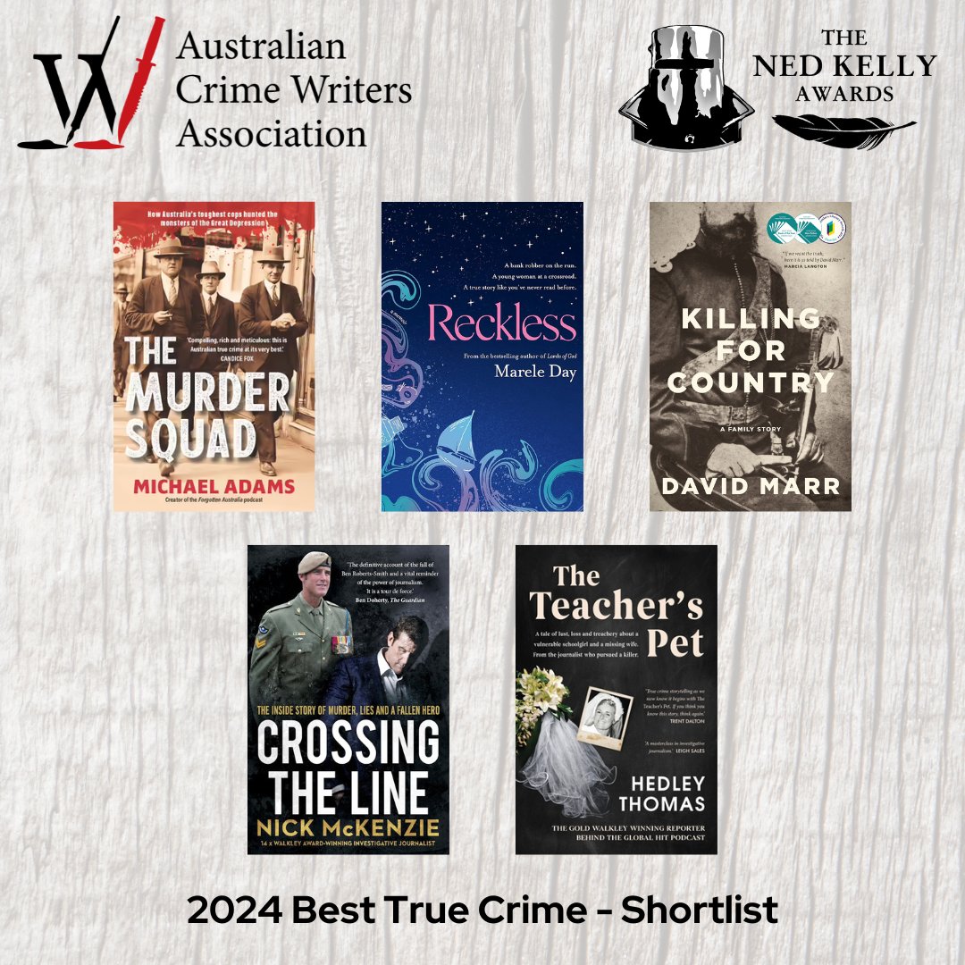 austcrimewriter's tweet photo. NED KELLY AWARDS SHORTLIST: Congratulations to the 2024 Ned Kelly Awards - Best True Crime.

Entries were of outstanding quality, showcasing a huge depth of talent among Australia’s non-fiction writers. 
@Ageinvestigates @BlackIncBooks @AffirmPress @ultimopress @MacmillanAus https://t.co/HeAoJ63OyO