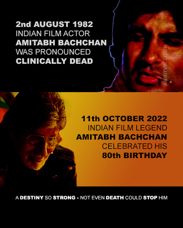 OneManIndustry's tweet photo. Happy Re-birthday to @SrBachchan

...  2nd Aug 1982, Amitabh Bachchan pronounced Clinically Dead...

... days after accident onset of 'Coolie' (porter) 26th July 1982.

#spiritwalker #WorldFansDay #Happy42ndRebirthDay #42ndReBirthDay #happyrebirthday #amitabhbachchan #rebirthday https://t.co/uFXmdnJVWq