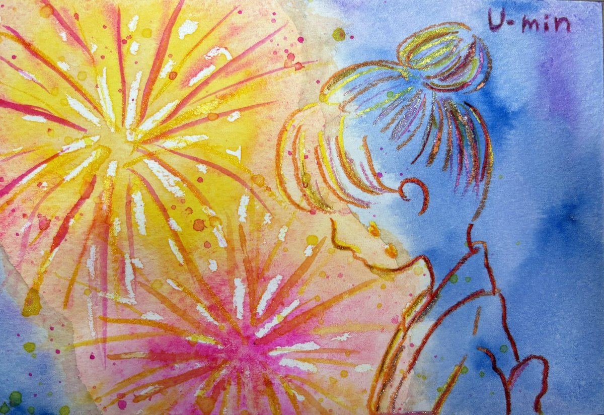 u_min0724's tweet image. 君の涙に花火が映ってる

#花火 #fireflower 
#水彩 #透明水彩 #watercolor 
#色鉛筆 #油性色鉛筆 #colorpencil 
#イラスト #illustration #アート #art 
#花火大会 #花火の絵