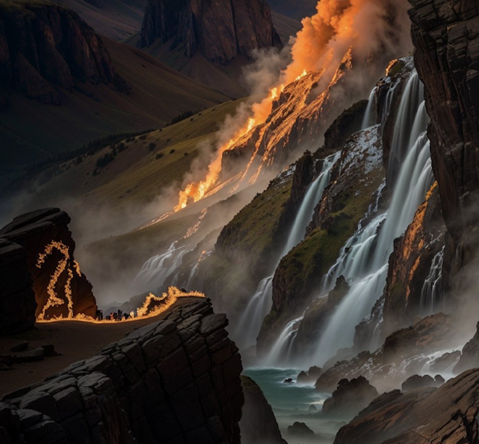 vela_veros's tweet image. Closeup of a digital painting turned into an abstract landscape photograph by AI. Before and afters coming soon.

Can you spot the tiny crowd of "people" surrounded by.. fire? glowing flora? 

#HUGxStabilityAI